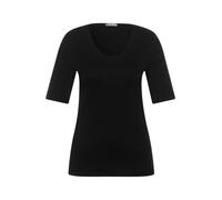 T-Shirt STREET ONE "Style Palmira", Damen, Gr. 42, schwarz, Jersey, Obermaterial: 50% Baumwolle, 50% Modal, unifarben, Basic, körpernah hüftlang, V-Ausschnitt, eingesetzt abgesteppt, Shirts T-Shirt, i