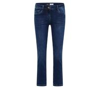 Straight-Jeans CECIL "Style Scarlett", Damen, Gr. 30, Länge 30, mid blau used wash, Denim/Jeans, Obermaterial: 75% Baumwolle, 23% Polyester, 2% Elasthan. Futter: 52% Polyester, 48% Baumwolle, unifarbe