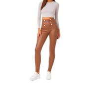 Style-Station Damen Thermo Leder-Optik Leggings Jeggings Kunstlederhose Treggings Sexy High Waist hoher Bund Stretch Hose Matt warm Winter Braun S/M