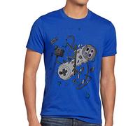 style3 16-Bit Controller T-Shirt Herren SNES NES Kart Yoshi Luigi Mario, Größe:L, Farbe:Blau