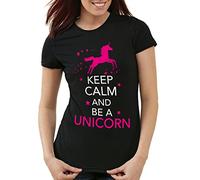 style3 Keep Calm and be a Unicorn Damen T-Shirt Einhorn, Farbe:Schwarz;Größe:M