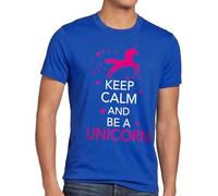 style3 Keep Calm and be a Unicorn Herren T-Shirt Einhorn, Größe:L, Farbe:Blau
