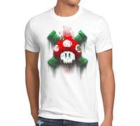style3 Mario Totenkopf Herren T-Shirt Videospiel Konsole super World, Größe:XXL, Farbe:Weiß