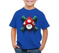 style3 Mario Totenkopf Kinder T-Shirt Videospiel Konsole super World, Farbe:Blau, Größe:164