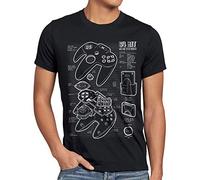 style3 N64 Controller Blaupause Herren T-Shirt 64-Bit Videospiel, Größe:XXL, Farbe:Schwarz