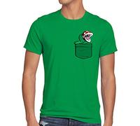 style3 Piranha Pflanze Brusttasche Herren T-Shirt Mario SNES, Größe:3XL, Farbe:Grün