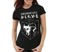 style3 Sheldon Schroedingers Katze Damen T-Shirt Bekleidung Alive Dead Physik Experiment, Farbe:Schwarz, Größe:S