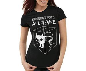 style3 Sheldon Schroedingers Katze Damen T-Shirt Bekleidung Alive Dead Physik Experiment, Farbe:Schwarz, Größe:S