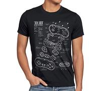 style3 SNES Controller Blaupause Herren T-Shirt 16-Bit Videospiel, Größe:3XL, Farbe:Schwarz