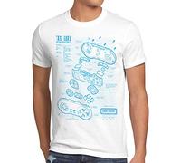 style3 SNES Controller Blaupause Herren T-Shirt 16-Bit Videospiel, Größe:S, Farbe:Weiß