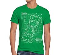 style3 SNES Controller Blaupause Herren T-Shirt 16-Bit Videospiel, Größe:XXL, Farbe:Grün