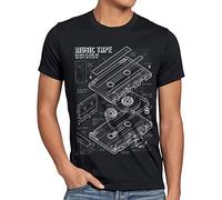 style3 Tape Blaupause Herren T-Shirt dj musikkassette Turntable Retro, Größe:L, Farbe:Schwarz