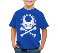 style3 Toadskull T-Shirt für Kinder Mario Totenkopf Videospiel Konsole super World, Farbe:Blau, Größe:152