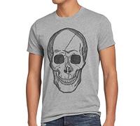 style3 Totenkopf T-Shirt Herren Biker Rocker Punk Tattoo, Größe:XL, Farbe:Grau meliert