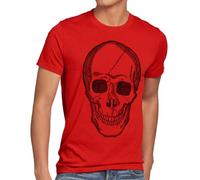style3 Totenkopf T-Shirt Herren Biker Rocker Punk Tattoo, Größe:XL, Farbe:Rot