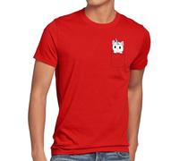 style3 Unicorn Pocket Cat Herren T-Shirt Einhorn Katze Brusttasche, Größe:3XL, Farbe:Rot