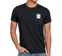 style3 Unicorn Pocket Cat Herren T-Shirt Einhorn Katze Brusttasche, Größe:M, Farbe:Schwarz