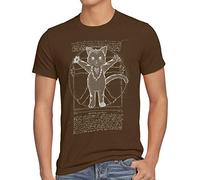 style3 Vitruvianische Katze Herren T-Shirt kätzchen Vinci Tier, Größe:M, Farbe:Braun