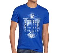 style3 Wibbly Wobbly T-Shirt Herren zeitreise Serie Polizei notrufzelle, Größe:4XL, Farbe:Blau