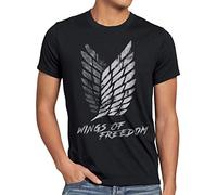 style3 Wings of Freedom Herren T-Shirt AOT Attack aufklärungstruppe on Titan, Größe:5XL, Farbe:Schwarz
