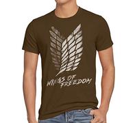 style3 Wings of Freedom Herren T-Shirt AOT Attack aufklärungstruppe on Titan, Größe:M, Farbe:Braun