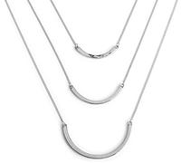 styleBREAKER 3-reihige Layer Halskette mit gebogenen Schmuckelemente Anhänger, Panzerkette, Kette, Schmuck, Damen 05030034, Farbe:Silber