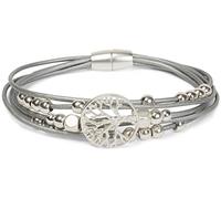 styleBREAKER Armband mit feinen Bändern, Lebensbaum Anhänger und Schmuckperlen, Magnetverschluss, Armschmuck, Schmuck, Damen 05040135, Farbe:Silber
