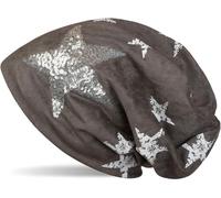 Beanie STYLEBREAKER "Beanie in Veloursleder Optik mit Pailletten Stern", Damen, grau (dunkelgrau), 100% Viskose CV., Modisch, Mützen Beanie (74959858-0) dunkelgrau