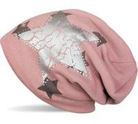 styleBREAKER Beanie Mütze mit All Over Stern Muster, Vintage Stern Print, Strass Rand und sehr weichem Innenfutter, Unisex 04024097, Farbe:Altrose
