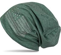 styleBREAKER Beanie Mütze USA Flaggen Design mit Strass-Applikationen, Unisex, Jersey leicht Übergang Frühling Herbst, Farbe:Grün meliert