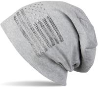 styleBREAKER Beanie Mütze USA Flaggen Design mit Strass-Applikationen, Unisex, Jersey leicht Übergang Frühling Herbst, Farbe:Grau