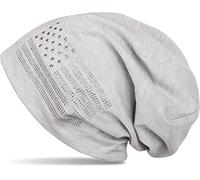 styleBREAKER Beanie Mütze USA Flaggen Design mit Strass-Applikationen, Unisex, Jersey leicht Übergang Frühling Herbst, Farbe:Hellgrau meliert