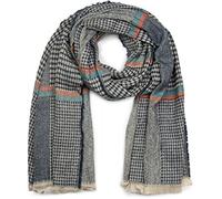 styleBREAKER breiter XXL Schal mit Fischgrät Karo Muster, Zierstreifen und Fransen, Strickschal, Unisex 01017027, Farbe:Blau