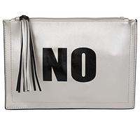 styleBREAKER Clutch mit 'YES' und 'NO' Print, Quasten Anhänger am Reißverschluss, Armschlaufe und Umhängegurt, Damen 02012078, Farbe:Silber/Schwarz