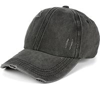 styleBREAKER Damen Baseball Cap im Washed Destroyed Used Look, Ponytail, 6-Panel, Klettverschluss verstellbar 04023080, Farbe:Anthrazit