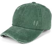 styleBREAKER Damen Baseball Cap im Washed Destroyed Used Look, Ponytail, 6-Panel, Klettverschluss verstellbar 04023080, Farbe:Dunkelgrün