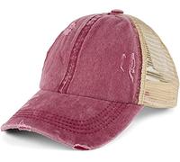 styleBREAKER Damen Baseball Cap im Washed Used Look mit Mesh Einsatz | Ponytail Cap für hohen Zopf | Verstellbare 6-Panel Schildkappe für Sommer und Freizeit, Farbe:Weinrot