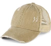 styleBREAKER Damen Baseball Cap im Washed Used Look mit Mesh Einsatz | Ponytail Cap für hohen Zopf | Verstellbare 6-Panel Schildkappe für Sommer und Freizeit, Farbe:Beige