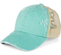 styleBREAKER Damen Baseball Cap im Washed Used Look mit Mesh Einsatz | Ponytail Cap für hohen Zopf | Verstellbare 6-Panel Schildkappe für Sommer und Freizeit, Farbe:Türkis
