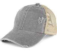 styleBREAKER Damen Baseball Cap im Washed Used Look mit Mesh Einsatz | Ponytail Cap für hohen Zopf | Verstellbare 6-Panel Schildkappe für Sommer und Freizeit, Farbe:Grau