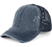 styleBREAKER Damen Baseball Cap im Washed Used Look mit Mesh Einsatz | Ponytail Cap für hohen Zopf | Verstellbare 6-Panel Schildkappe für Sommer und Freizeit, Farbe:Dunkelblau