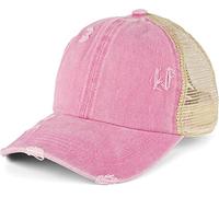 styleBREAKER Damen Baseball Cap im Washed Used Look mit Mesh Einsatz | Ponytail Cap für hohen Zopf | Verstellbare 6-Panel Schildkappe für Sommer und Freizeit, Farbe:Rosa