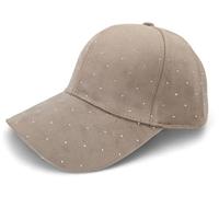 styleBREAKER Damen Baseball Cap mit Strass Nieten | 6-Panel Samt Basecap mit gebogenem Schirm | Verstellbare Einfarbige Kappe mit Klettverschluss 56-59 cm, Farbe:Hellbraun