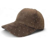 styleBREAKER Damen Baseball Cap mit Strass Nieten | 6-Panel Samt Basecap mit gebogenem Schirm | Verstellbare Einfarbige Kappe mit Klettverschluss 56-59 cm, Farbe:Mokkabraun