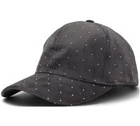 styleBREAKER Damen Baseball Cap mit Strass Nieten | 6-Panel Samt Basecap mit gebogenem Schirm | Verstellbare Einfarbige Kappe mit Klettverschluss 56-59 cm, Farbe:Dunkelgrau
