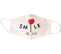 styleBREAKER Damen Baumwoll Stoffmaske Einfarbig mit verschiedenen Motiven, Doppellagig, Waschbar, Community Maske 08040007, Farbe:Smile all day - Weiß