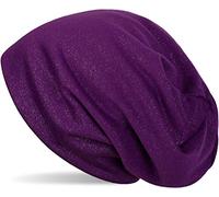styleBREAKER Damen Beanie Mütze mit All Over Glitzer in Unifarben, Glitzermütze, Leichte Stoffmütze Einfarbig 04024117, Farbe:Violett