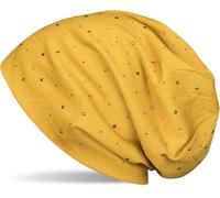 Beanie STYLEBREAKER "Beanie mit Strass Nieten Applikation", Damen, gelb (curry), Obermaterial: 65% Baumwolle CO. 35% Polyester PES., Modisch, Mützen Beanie (14648647-0) curry