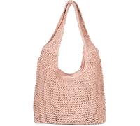 styleBREAKER Damen Beuteltasche Papierstroh Flecht | 42x34x6 cm Hauptfach mit Reißverschluss, kleines Innenfach, feste 63 cm lange Tragehenkel für die Schulter, Boho Style.