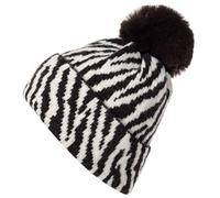 Bommelmütze STYLEBREAKER "Strick Bommelmütze mit Zebra Muster", Damen, braun (dunkelbraun, beige), Obermaterial: 100% Viskose CV., Modisch, Mützen (96988607-0) dunkelbraun, beige